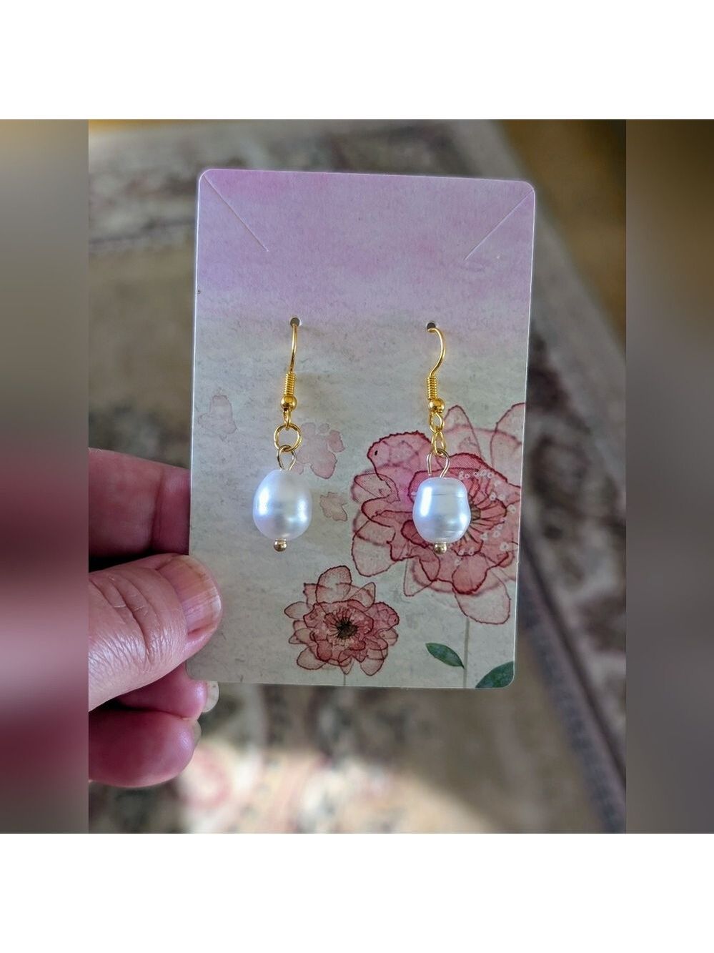 Elegant Gold and White Pearl Drop Earrings
